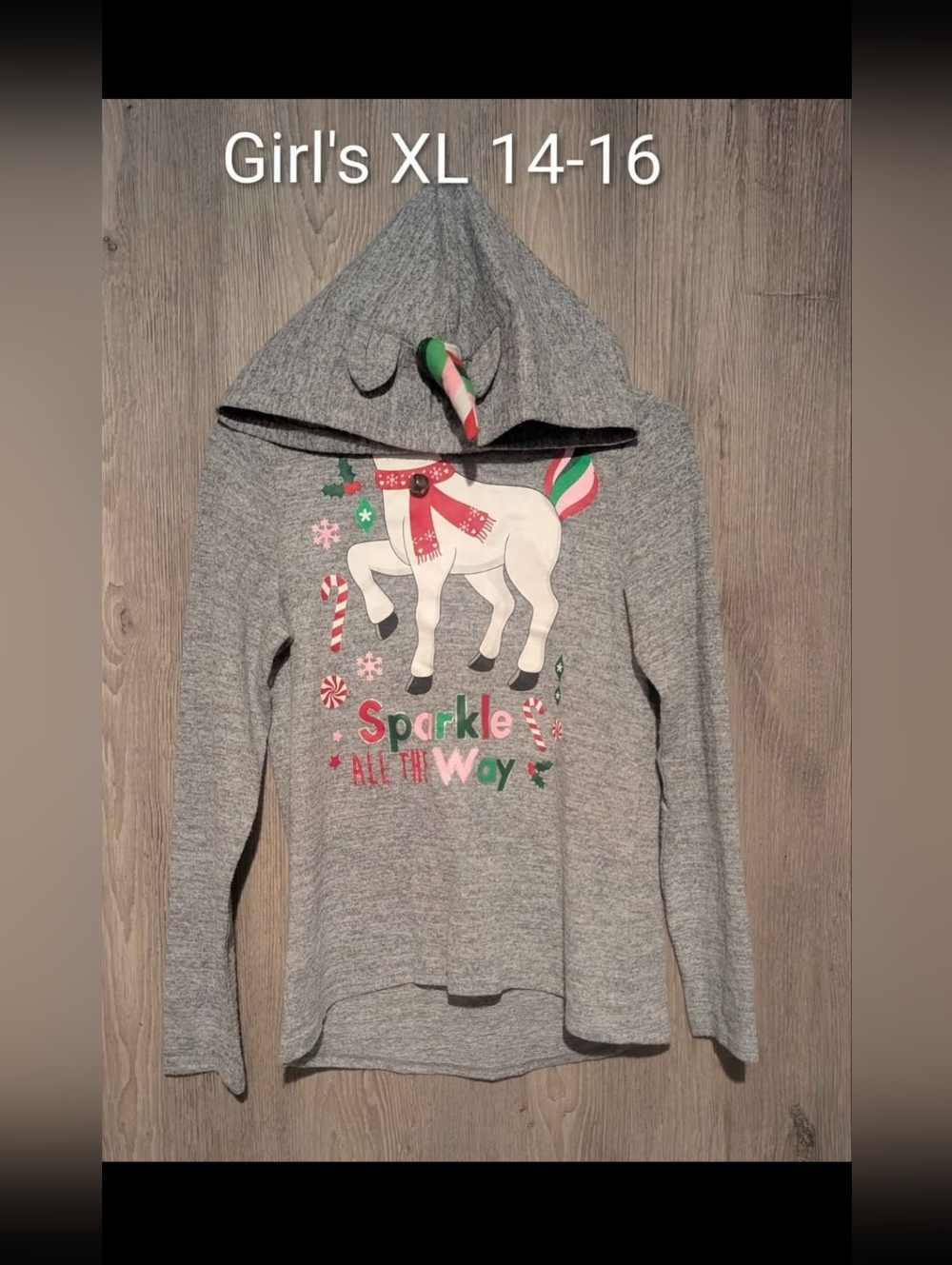 Girl's Gray Sparkle All The Way Unicorn Hoodie Sweatshirt